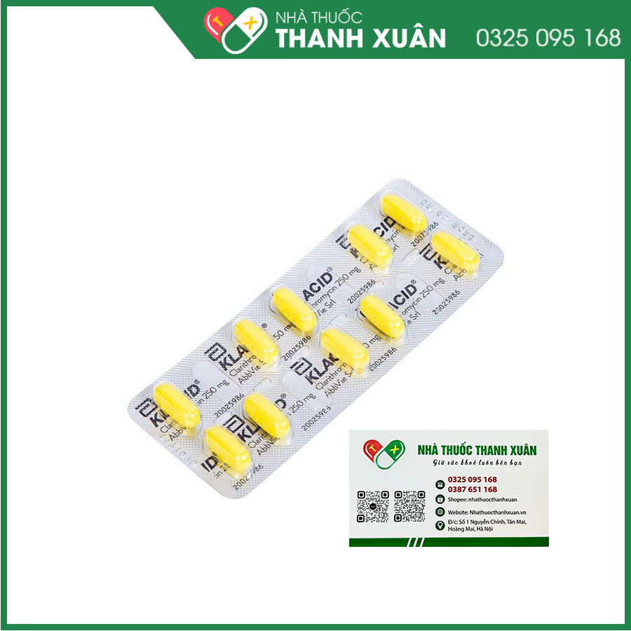 Klacid 250mg điều trị nhiễm khuẩn hô hấp, nhiễm trùng tiết niệu, da hoặc mô mềm